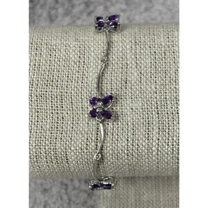 Sterling Silver Amethyst Butterfly Station Bracelet 7" #67154